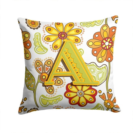 Letter I Floral Mustard and Green Fabric Decorative Pillow