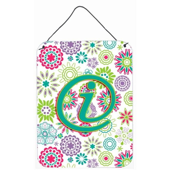 Letter I Flowers Pink Teal Green Initial Wall and Door Hanging Prints
