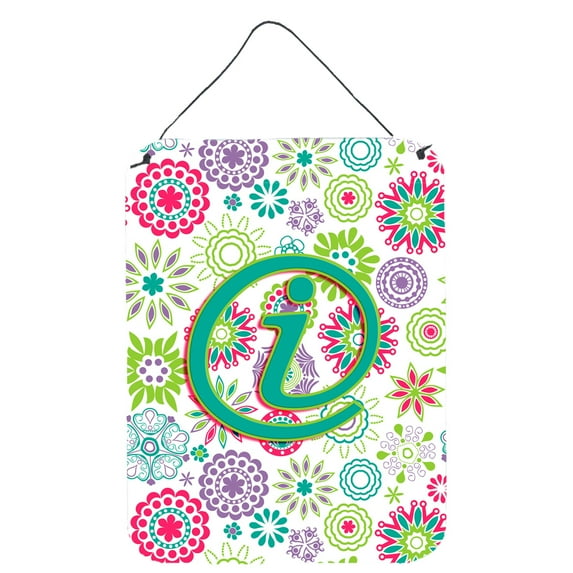 Letter I Flowers Pink Teal Green Initial Wall or Door Hanging Prints