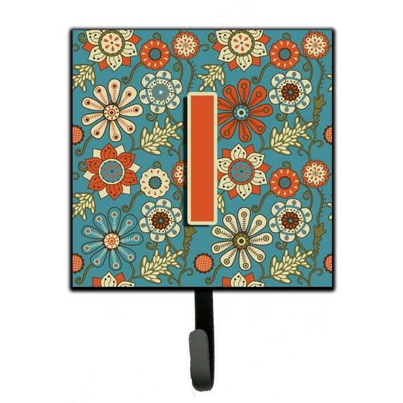 Letter I Flowers Retro Blue Leash or Key Holder