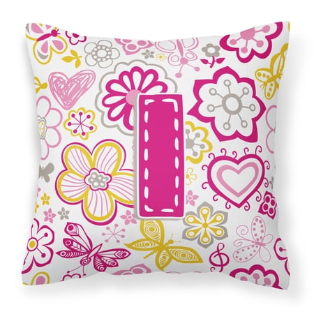 Letter I Flowers and Butterflies Pink Fabric Decorative Pillow