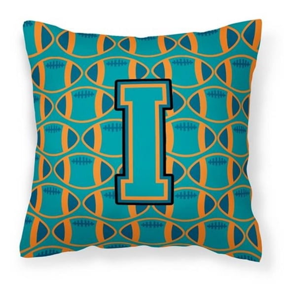 Letter I Football Aqua - Orange & Marine Blue Fabric Decorative Pillow