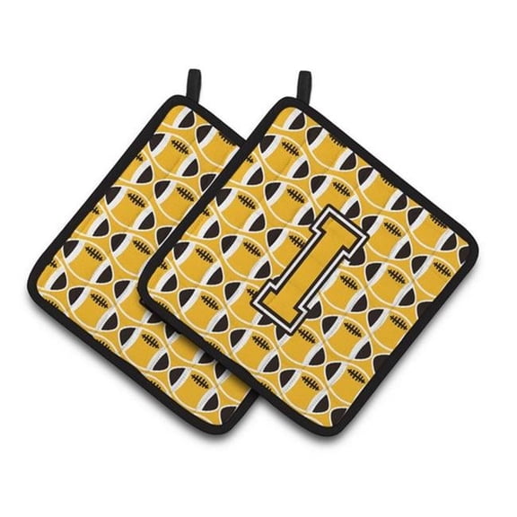 Letter I Football Black - Old Gold & White Pair of Pot Holders - 7.5 x 3 x 7.5 in.