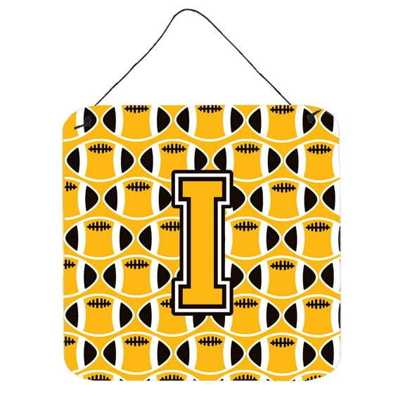Letter I Football Black Old Gold and White Wall or Door Hanging Prints