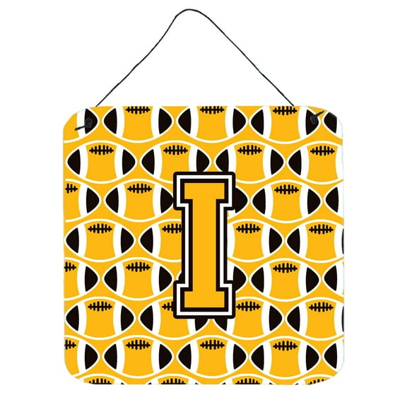 Letter I Football Black Old Gold and White Wall or Door Hanging Prints