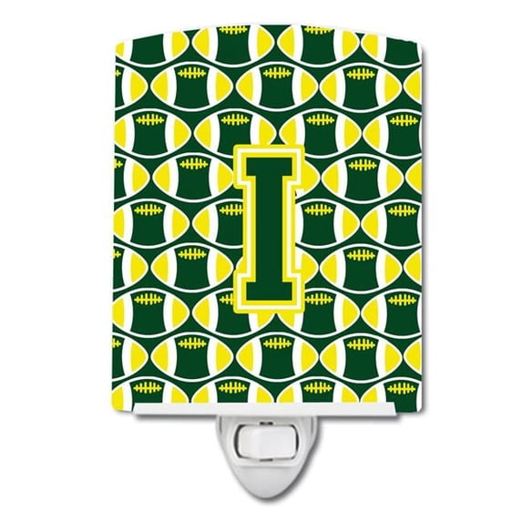 Letter I Football Green & Yellow Ceramic Night Light