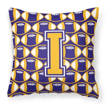 Letter I Football Purple and Gold Fabric Decorative Pillow