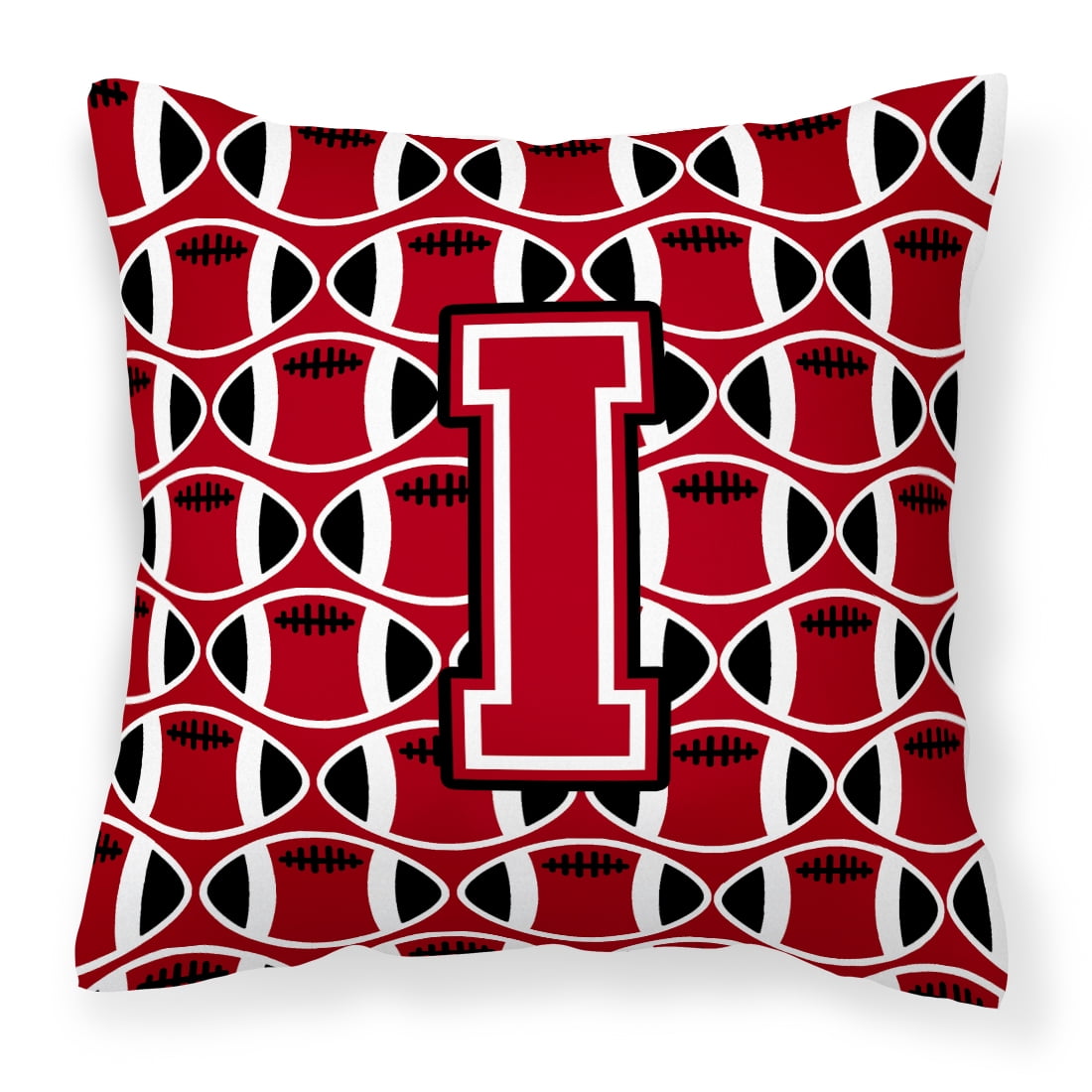 Letter I Football Red, Black and White Fabric Decorative Pillow
