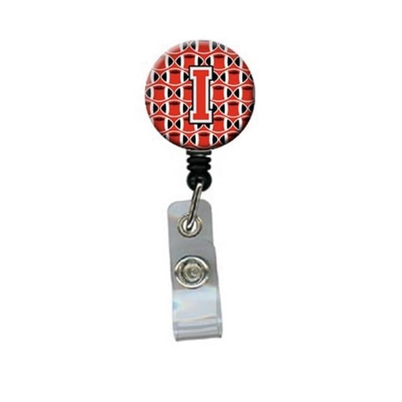 Letter I Football Scarlet & Grey Retractable Badge Reel