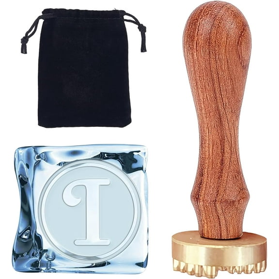 Letter I Ice Stamp Initials Ice Cube Stamp 1.2" with Removable Brass Head Replacement Wood Handle Ice Branding Stamp for Cocktail Party Whiskey Mojito Drinks Wedding Making DIY Crafting Colorful DIY