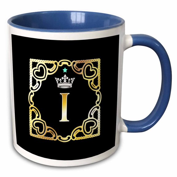 3drose, Letter I- Image of Monogram with Crown and Blue Star- Not Metal Foil, 11oz Two-tone Blue Mug