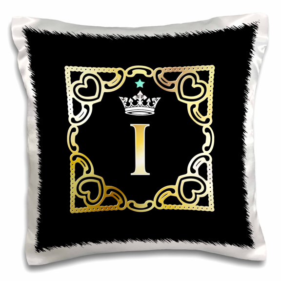 3dRose, Letter I- Image of Monogram with Crown and Blue Star- not metal foil, 16x16 inch Pillow Case