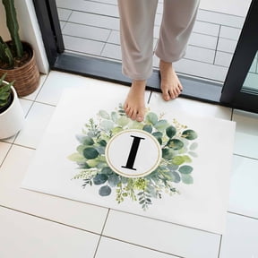 Letter I Indoor Door Mat 20x31.5 Inch Alphabet Green Eucalyptus Leaves Plant Simple Front Door Mat Non Slip Washable Entryway Rug Low Profile Dirt Trapper Doormat for Bathroom Kitchen Bedroom