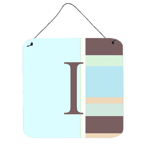 Letter I Initial Monogram - Blue Stripes Wall or Door Hanging Prints