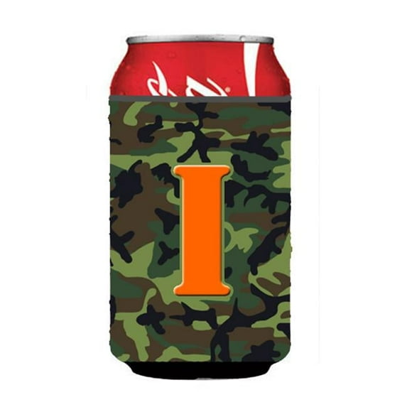 Letter I Initial Monogram - Camo Green Can Or Bottle Hugger