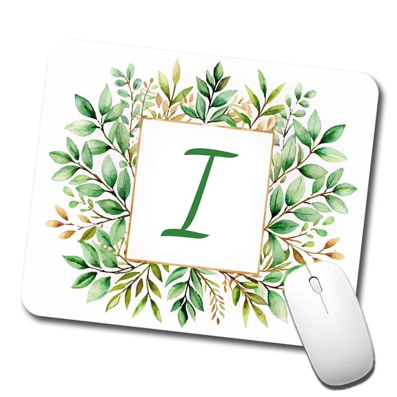 Letter I Initial Monogram Frame Leaf Mouse Pad Low Profile Gaming Mat