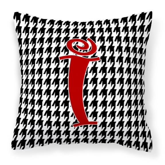 Letter I Initial Monogram - Houndstooth Black Fabric Decorative Pillow