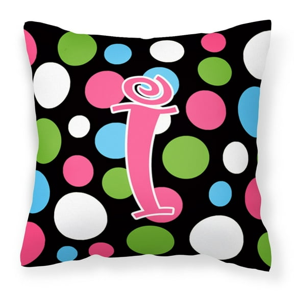Letter I Initial Monogram - Polkadots and Pink Fabric Decorative Pillow