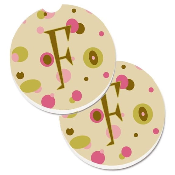 Letter I Initial Monogram Tan Dots Set of 2 Cup Holder Car Coaster