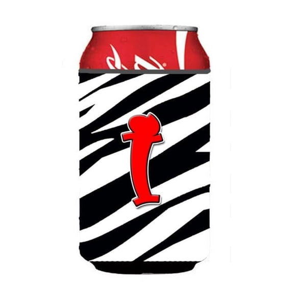 Letter I Initial Monogram - Zebra Red Can or Bottle Hugger