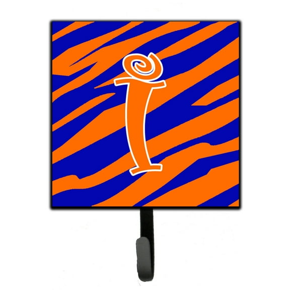Letter I Initial Tiger Stripe Blue and Orange Leash or Key Holder