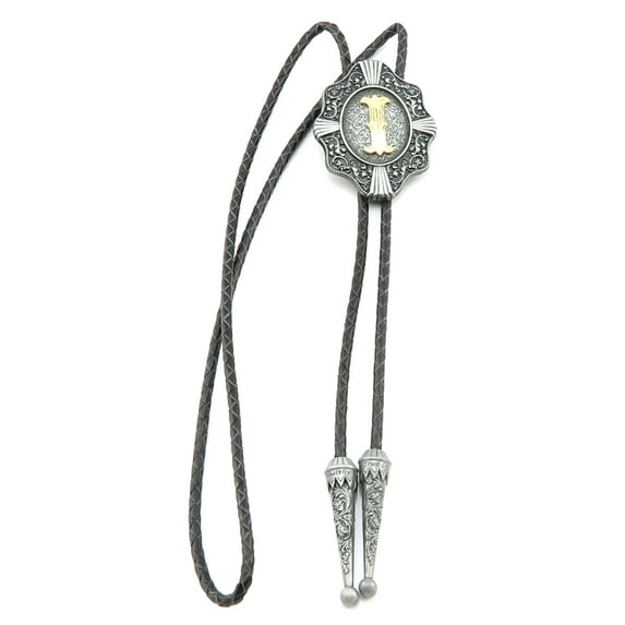 Letter "I" Initial Western Leather Bolo Neck Tie