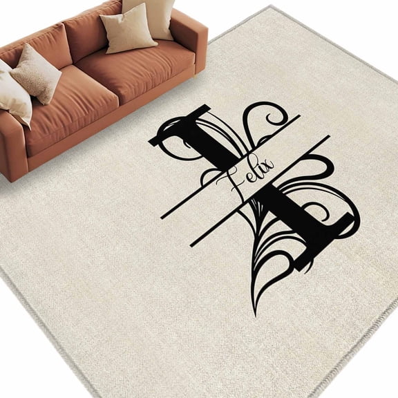 Letter I Large Area Rugs for Bedroom Living Room, Soft Non Slip Carpet Bedside Rug, Monogram Words Rectangular Floor Cover Kitchen Accent Rug 6'x9' for Dining Room/Office