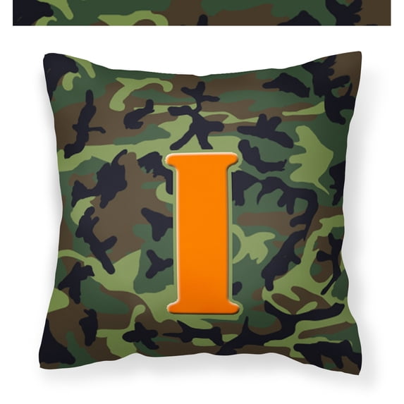 Letter I Monogram - Camo Green Fabric Decorative Pillow