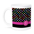 thumbnail image 1 of 3dRose, Letter I monogrammed on rainbow polka dots pattern with hot pink personal initial - girly multicolor, 11oz Mug, 1 of 1