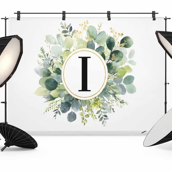 Letter I Photography Backdrop 7x5FT, Alphabet Green Eucalyptus Leaves Plant Simple Photo Backdrops, Background for Photography Studio Photo Studio Background, Back Drop for Photoshoot
