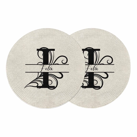 Letter I Round 13 Inch Placemats Set of 2, Monogram Words HeatResistant Non Slip Place Mats for Dining Table, Wipeable Braided Kitchen Table Mats for Housewarming
