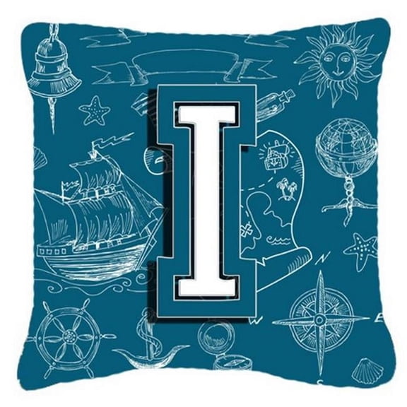 Letter I Sea Doodles Initial Alphabet Canvas Fabric Decorative Pillow