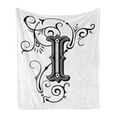 thumbnail image 1 of Letter I Soft Flannel Fleece Blanket, Capital with Grand Illustrious Design Abstract Elements Shapes Swirls Lines, Cozy Plush for Indoor and Outdoor Use, 70" x 90", Black Grey White, by Ambesonne, 1 of 5