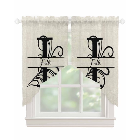 Letter I Swag Valances for Windows, Monogram Words Rod Pocket Sheer Valances for Large Windows, Swag Toppers Light Filtering for Kitchen Living Room 2 Panels 36''x45''