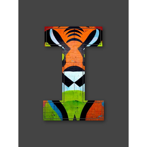 Letter I Tiger Face Orange White Black Decorative Graffiti Mural Alphabet Initial Stencil Extra Large XL Wall Art Poster Print