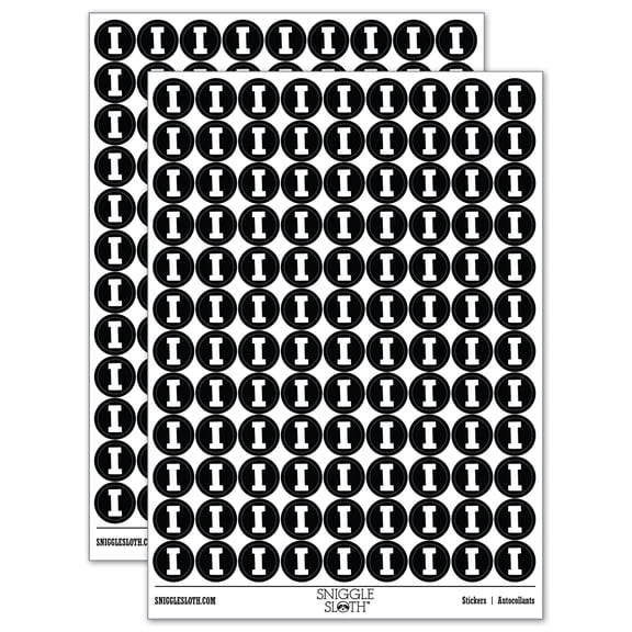 Letter I Uppercase Fun Bold Font 200+ Round Stickers - Black - Gloss Finish - 0.50" Size