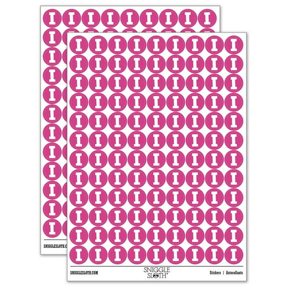 Letter I Uppercase Fun Bold Font 200+ Round Stickers - Hot Pink - Gloss Finish - 0.50" Size