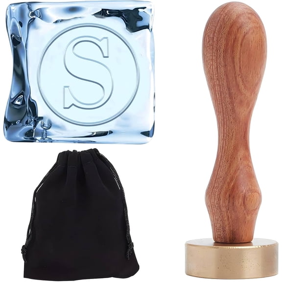 Letter Ice Stamp 1.2 Inch Initial Alphabet S Ice Cube Branding Stamps Wooden Handle Seal Monogram Bar Cocktail Whisky Making DIY Crafting Gold