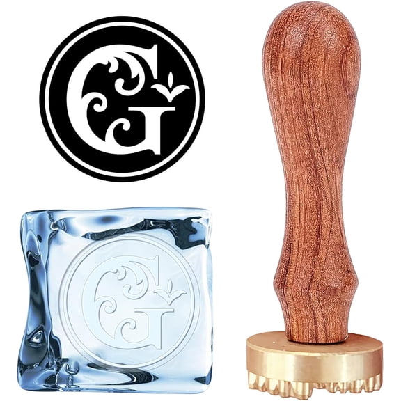 Letter Ice Stamp G Ice Cube Stamp Branding with Removable Brass Head Wood Handle Vintage Floral G for DIY Crafting Cocktail Whiskey Mojito Drinks Bar Making Gold