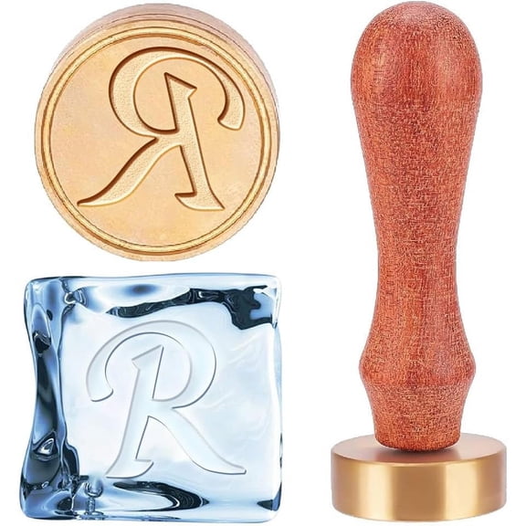 Letter Ice Stamp R Cubes Press Stamps Ice Drinking Making Tool with Removable Stamp Handle and Velvet Pouches Initials for Cocktail Whiskey Mojito Drinks Making for diy