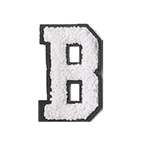 Letter Iron On, 2.75 In, Custom Embroidered, Patch for Jeans, Varsity Styling, White Chenille, Black Border, 1 Pc