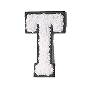 Letter Iron On, Black Iron on Patch, 2.75 In, Uppercase T, Denim Mending, Everyday Outerwear, White Chenille, 1 Pc