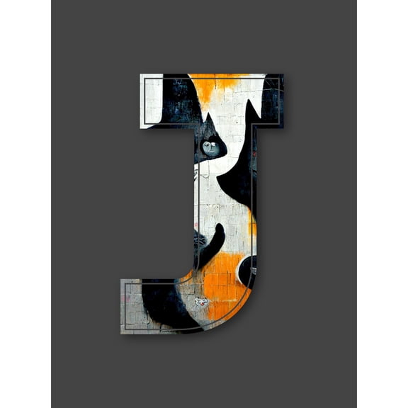 Letter J Abstract Cat Decorative Graffiti Mural Alphabet Initial Stencil Extra Large XL Wall Art Poster Print