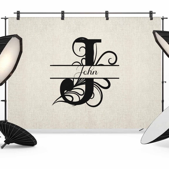 Letter J Backdrop for Photography, Fabric Photo Background Backdrop, Monogram Words Photo Booth Background for Portrait Photoshoot Video Wedding Studio Decoration Banner 7x5ft