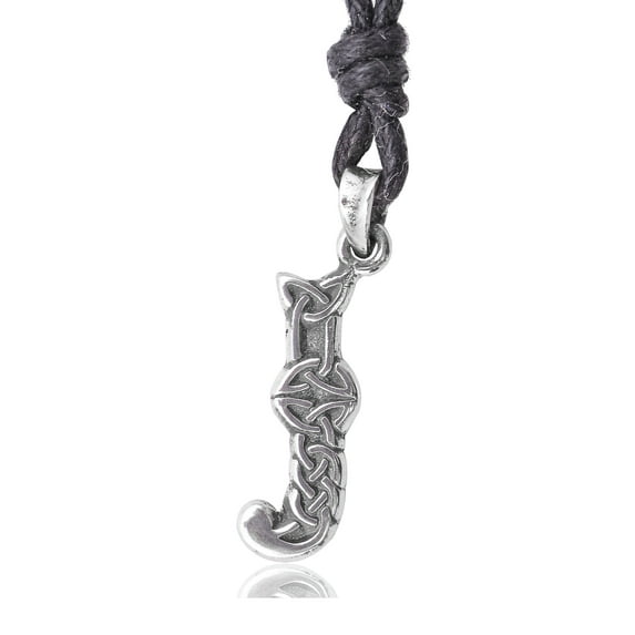 Letter J Celtic Knot Silver Pewter Charm Necklace Pendant Jewelry With Cotton Cord