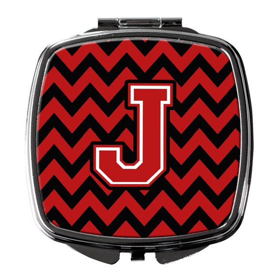 Letter J Chevron Black and Red   Compact Mirror