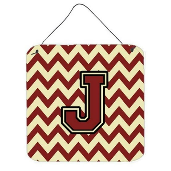 Letter J Chevron Maroon & Gold Wall or Door Hanging Prints
