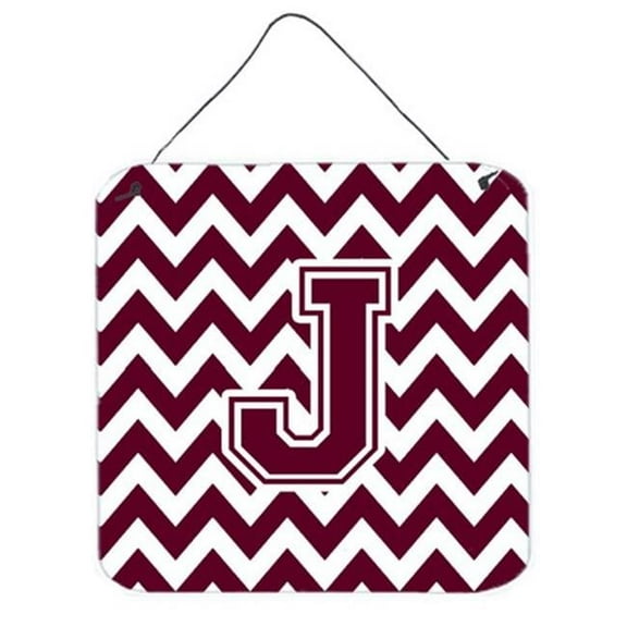 Letter J Chevron Maroon & White Wall or Door Hanging Prints, 6 x 0.02 x 6 in.