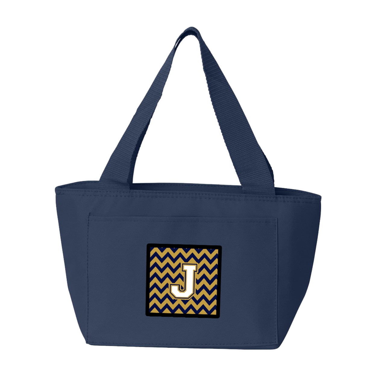 Letter J Chevron Navy Blue and Gold Lunch Bag