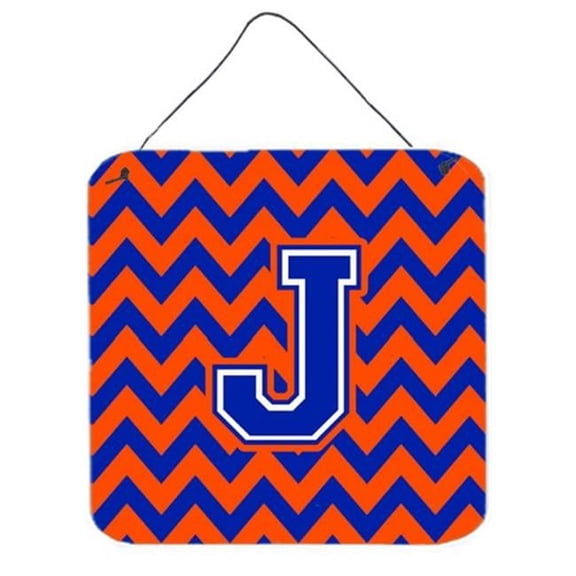 Letter J Chevron Orange & Blue Wall or Door Hanging Prints, 6 x 0.02 x 6 in.